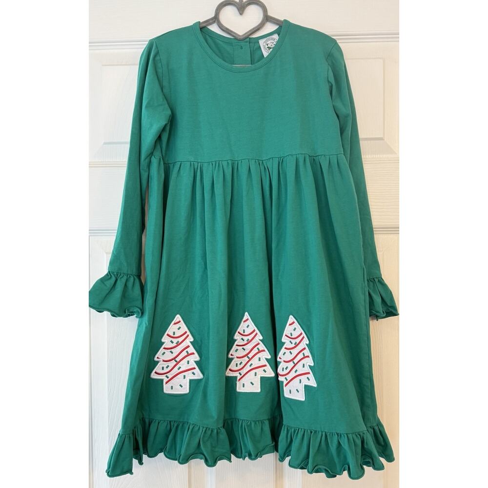 Christmas Dress Girls Sz 8 Kelly Green Little Debbie Tree Cakes Embroidered‎
